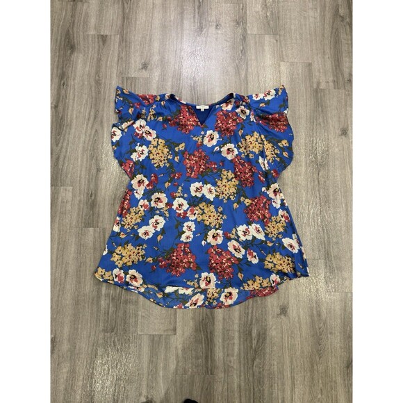 UMGEE Dress Women Size XL Blue Multi Floral Flutter Sleeve Bloomcore Boho - Picture 3 of 8